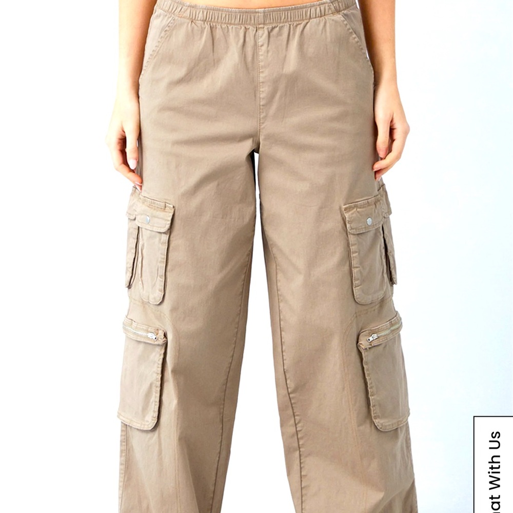 taupe draped low rise pull on wide leg cargo